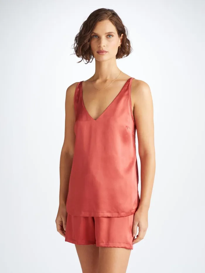 Cami Pajama Sets Women Derek Rose Short Cami Pajamas Bailey Silk Satin Rose Red