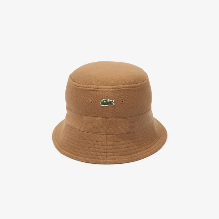 Caps and Hats MenWomen Lacoste Unisex Reversible Signature Monogram Jacquard Bucket Hat Beige Brown Irp