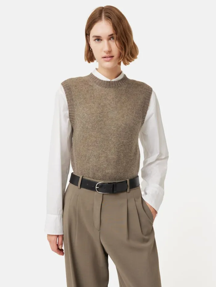 Cashmere Crew Neck Tank Brown Women Jigsaw Knitwear and Cashmere
