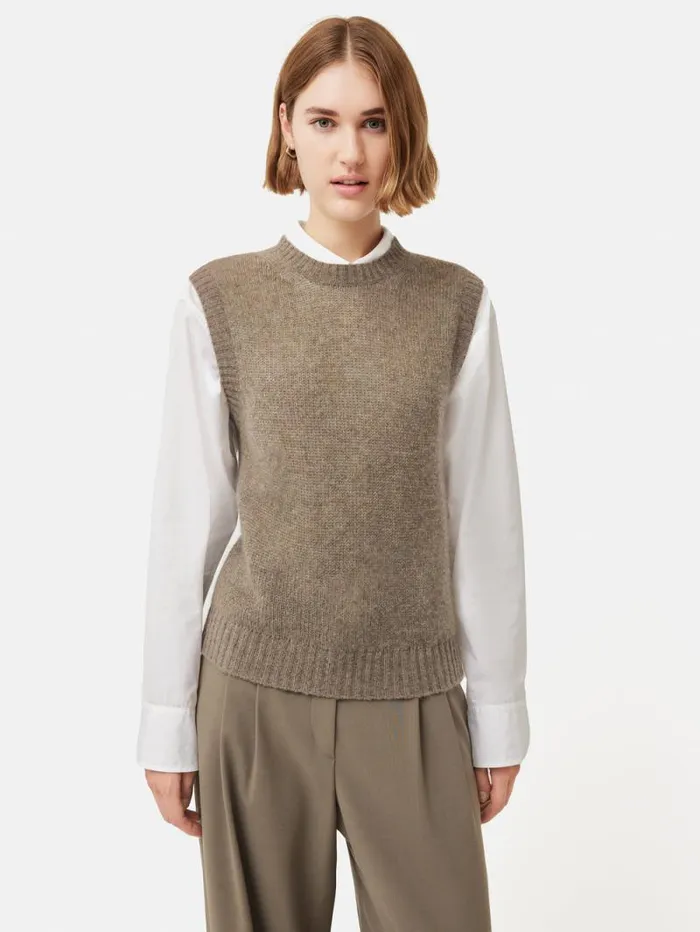 Cashmere Crew Neck Tank Brown Women Jigsaw Knitwear and Cashmere