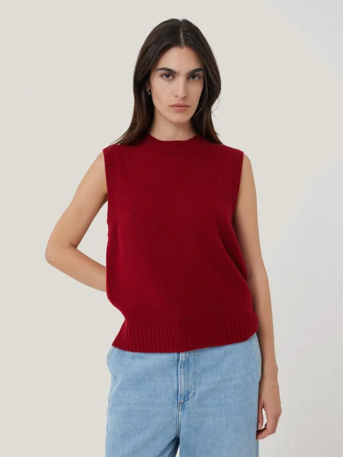 Cashmere Crew Neck Tank Red Women Jigsaw Knitwear and Cashmere