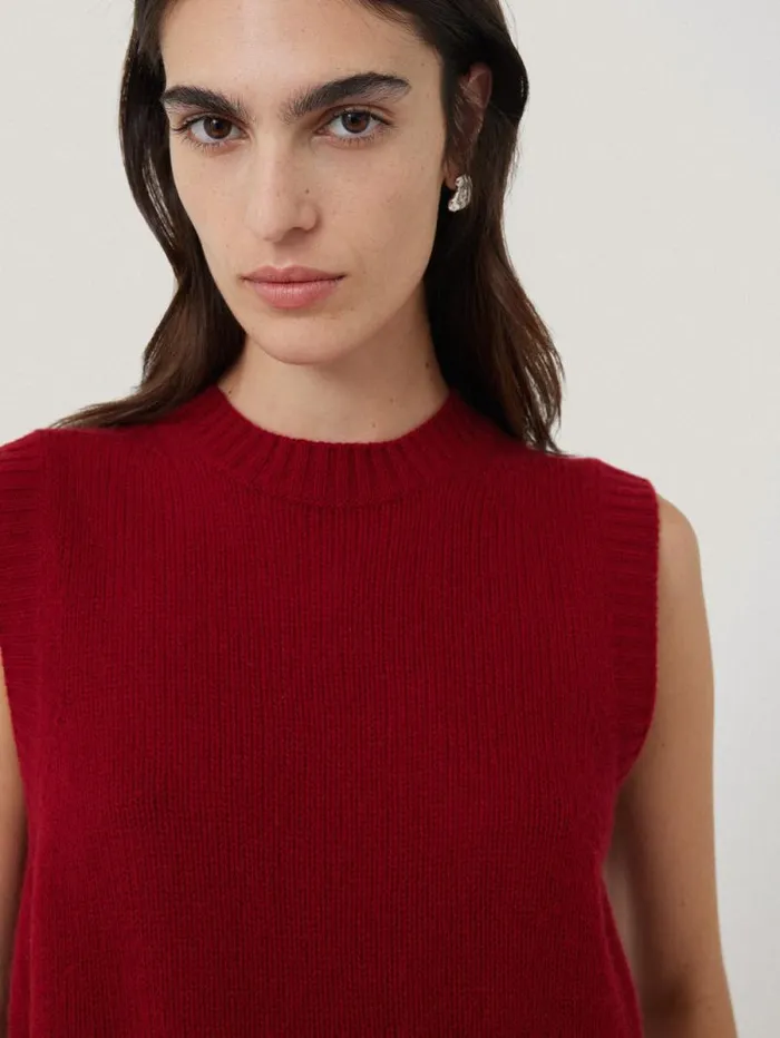 Cashmere Crew Neck Tank Red Women Jigsaw Knitwear and Cashmere