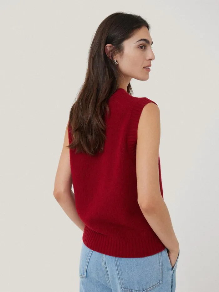 Cashmere Crew Neck Tank Red Women Jigsaw Knitwear and Cashmere