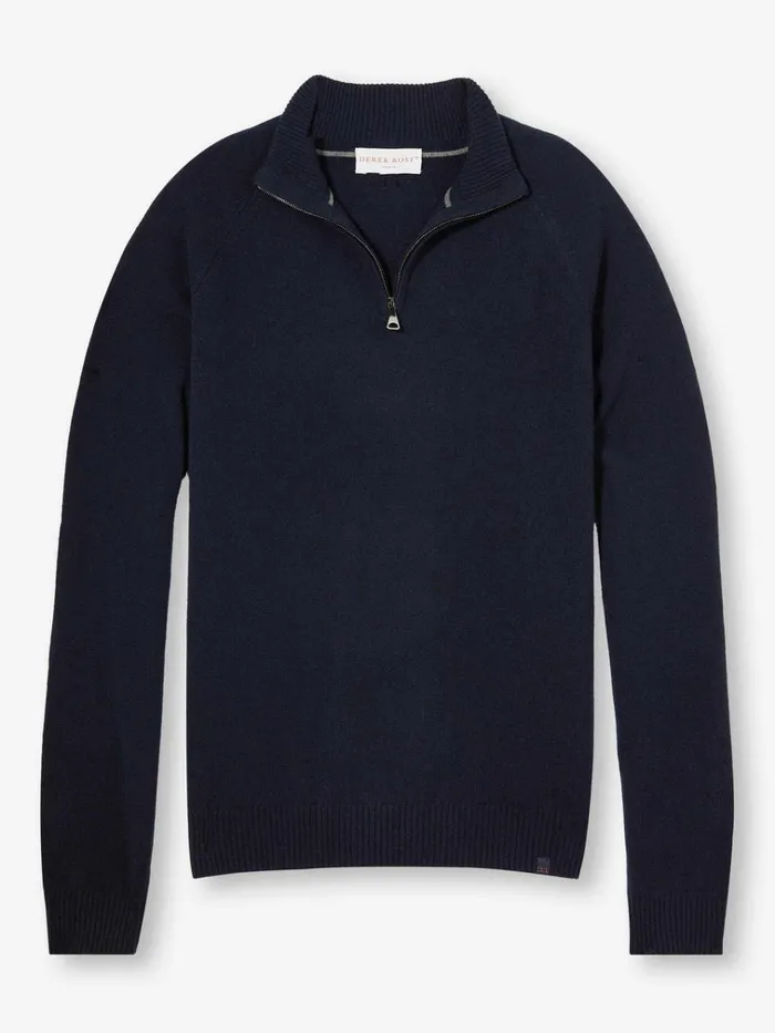 Cashmere Sweaters Men Derek Rose HalfZip Sweater Finley Cashmere Navy