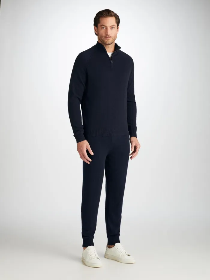 Cashmere Sweaters Men Derek Rose HalfZip Sweater Finley Cashmere Navy