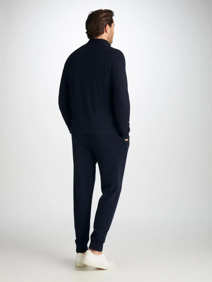 Cashmere Sweaters Men Derek Rose HalfZip Sweater Finley Cashmere Navy