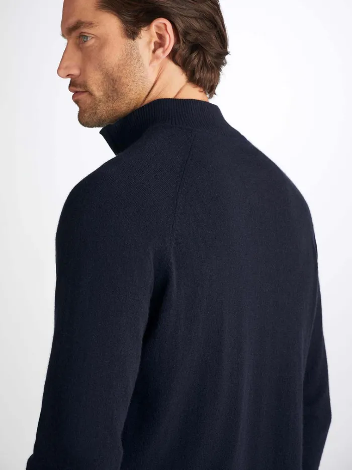 Cashmere Sweaters Men Derek Rose HalfZip Sweater Finley Cashmere Navy