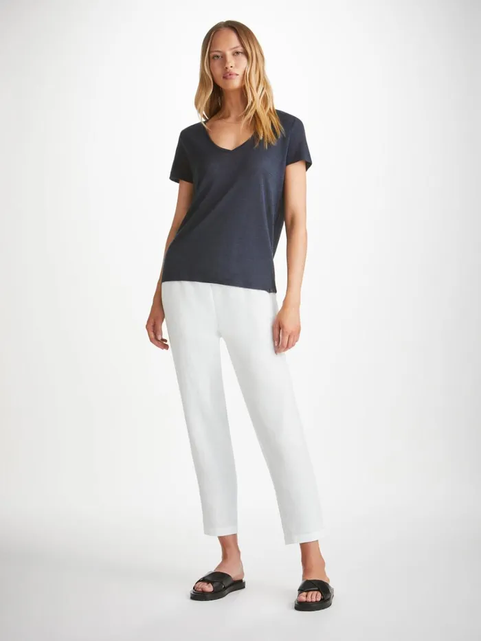 Casual Pants Women Derek Rose Trousers Vienna Linen White