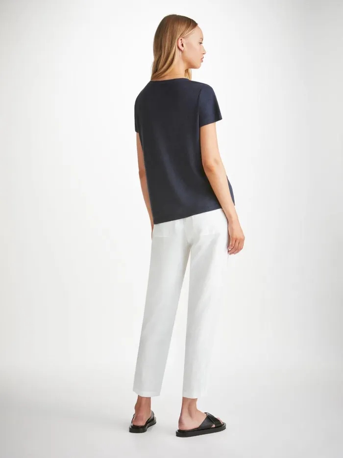 Casual Pants Women Derek Rose Trousers Vienna Linen White