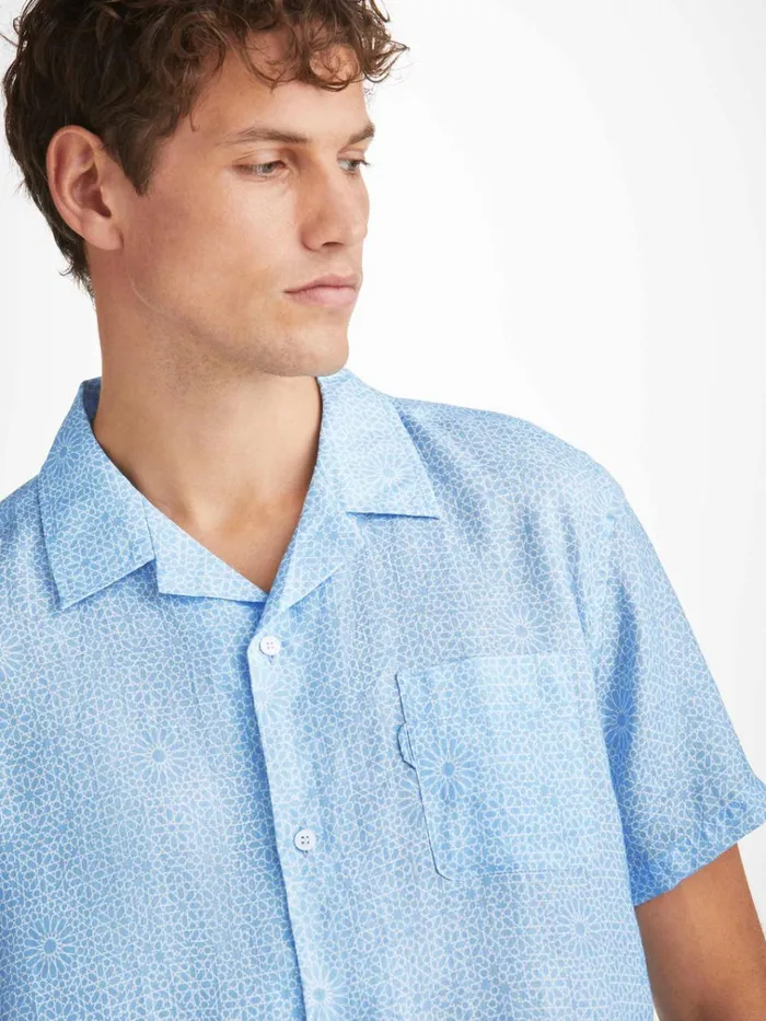 Casual Shirts Men Derek Rose Shirt Milan 23 Linen Blue