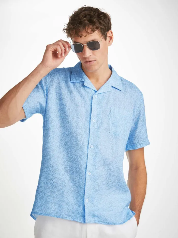 Casual Shirts Men Derek Rose Shirt Milan 23 Linen Blue