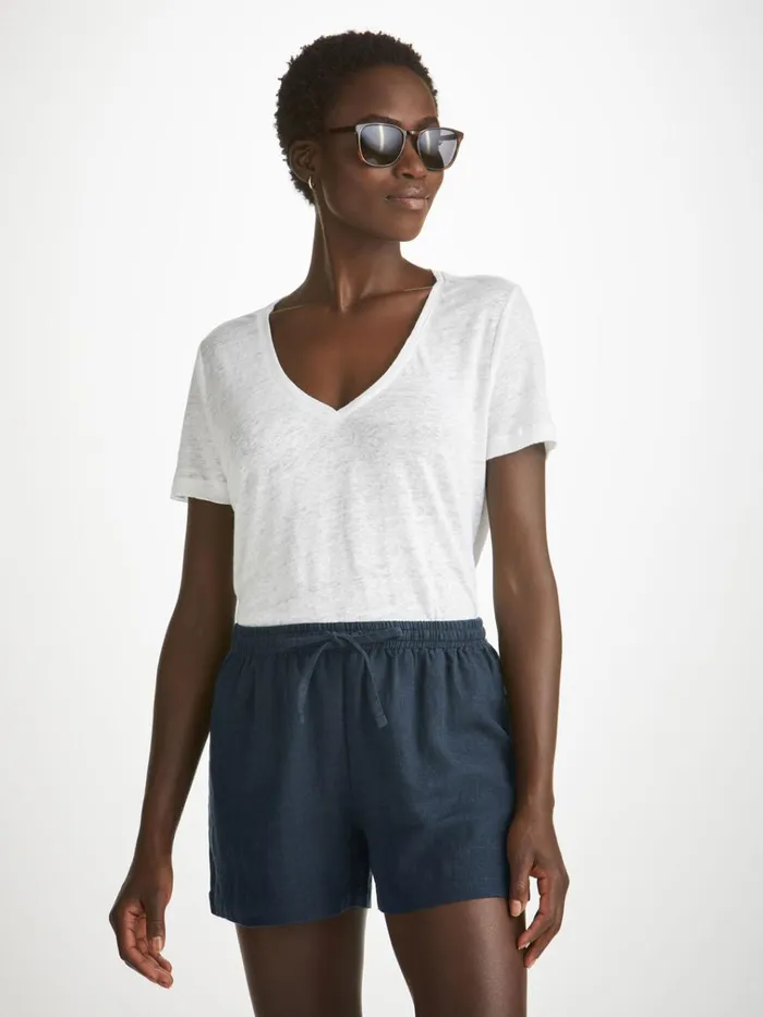 Casual Shorts Women Derek Rose Shorts Vienna Linen Navy
