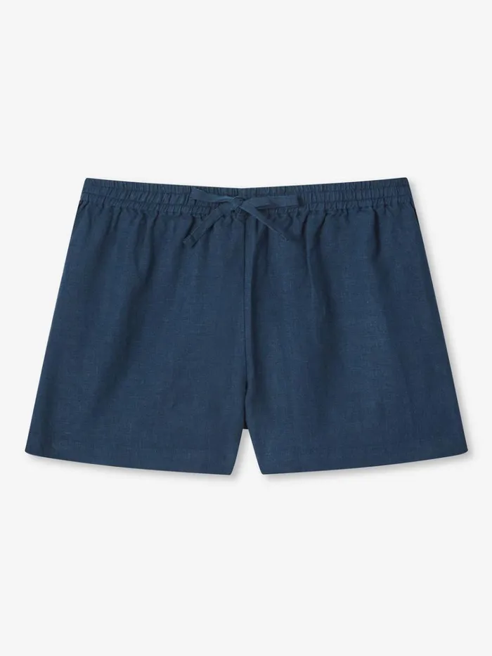 Casual Shorts Women Derek Rose Shorts Vienna Linen Navy