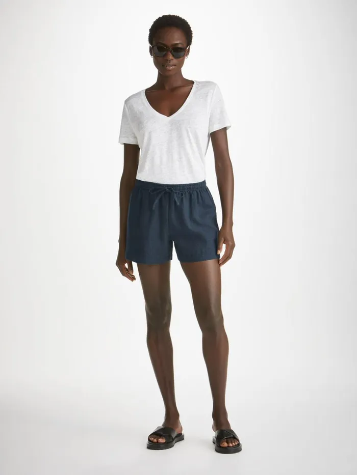 Casual Shorts Women Derek Rose Shorts Vienna Linen Navy