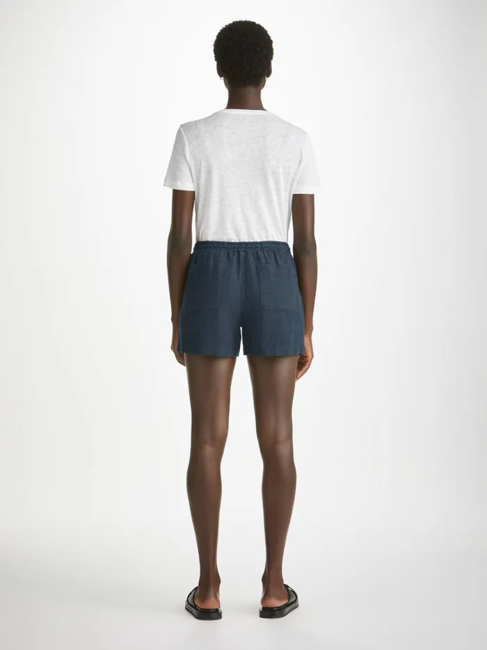 Casual Shorts Women Derek Rose Shorts Vienna Linen Navy