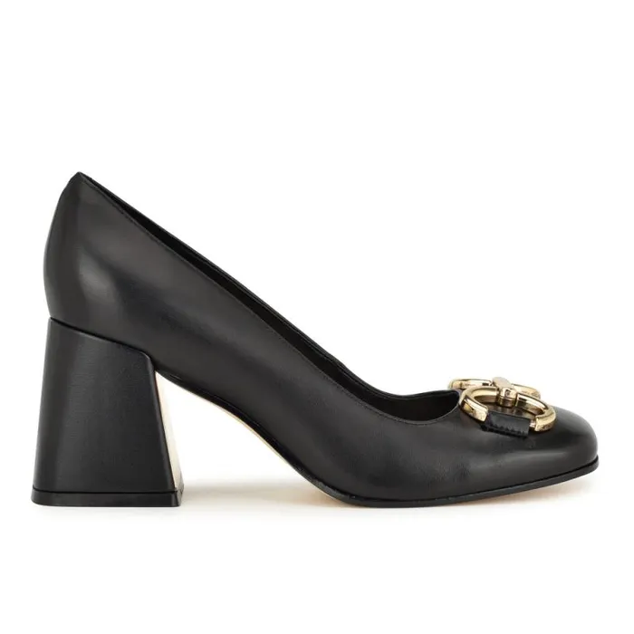 Caven Block Heel Pumps Black Leather Women Nine West Heels