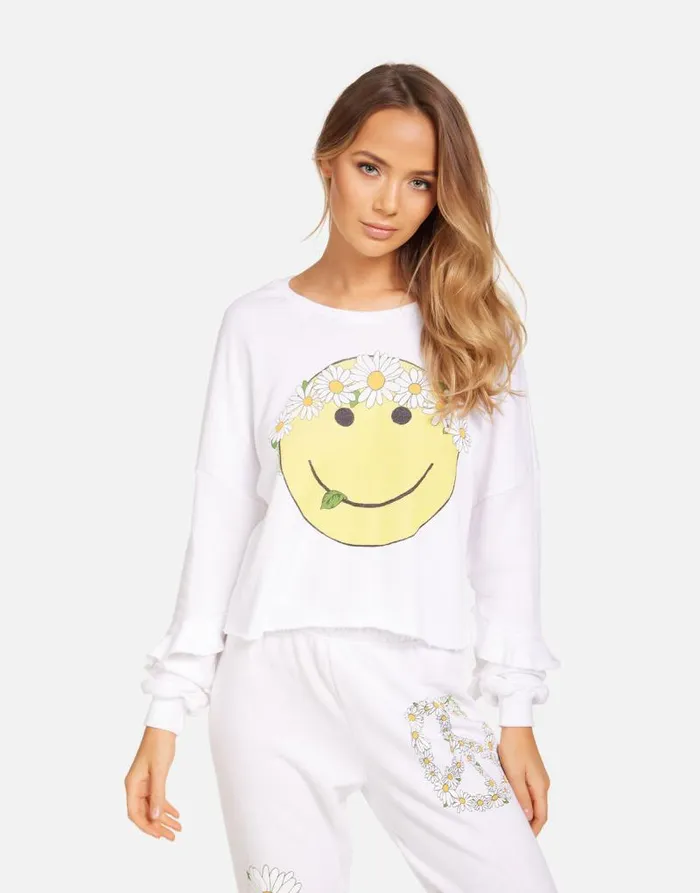 Chevelle Happy Daisy Peace White Women Lauren Moshi Long Sleeve