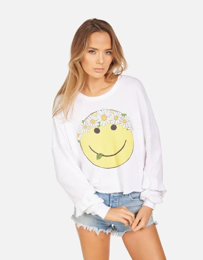 Chevelle Happy Daisy Peace White Women Lauren Moshi Long Sleeve