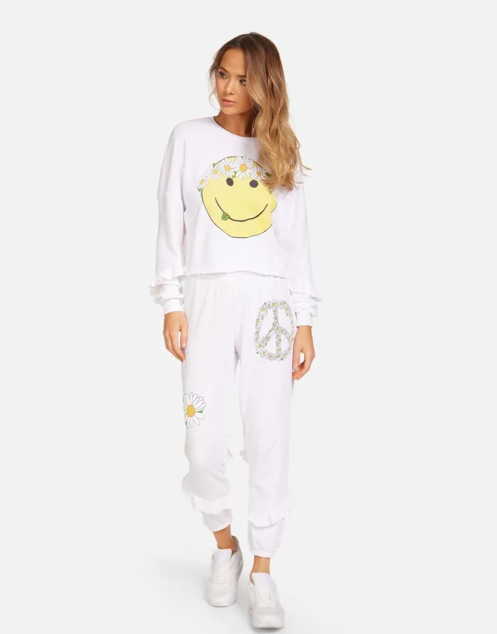 Chevelle Happy Daisy Peace White Women Lauren Moshi Long Sleeve
