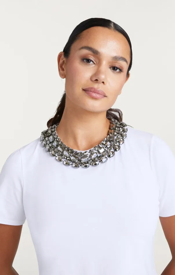 Cinq Sept Chunky Necklace Shrunken Tee White Women Tees