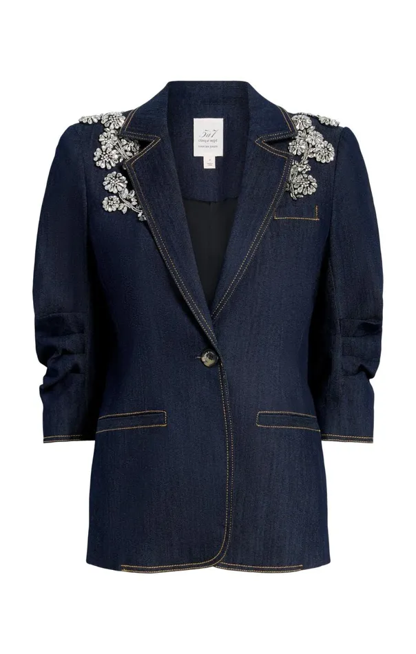 Cinq Sept Crystal Chrysanthemum Khloe Blazer Indigo Women Blazers