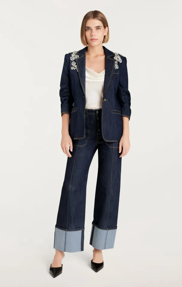 Cinq Sept Crystal Chrysanthemum Khloe Blazer Indigo Women Blazers