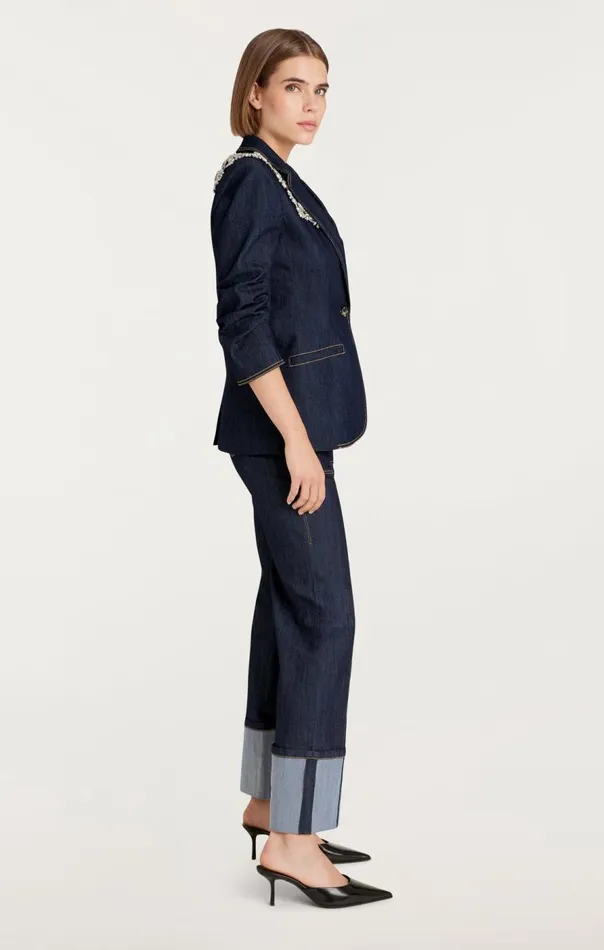 Cinq Sept Crystal Chrysanthemum Khloe Blazer Indigo Women Blazers