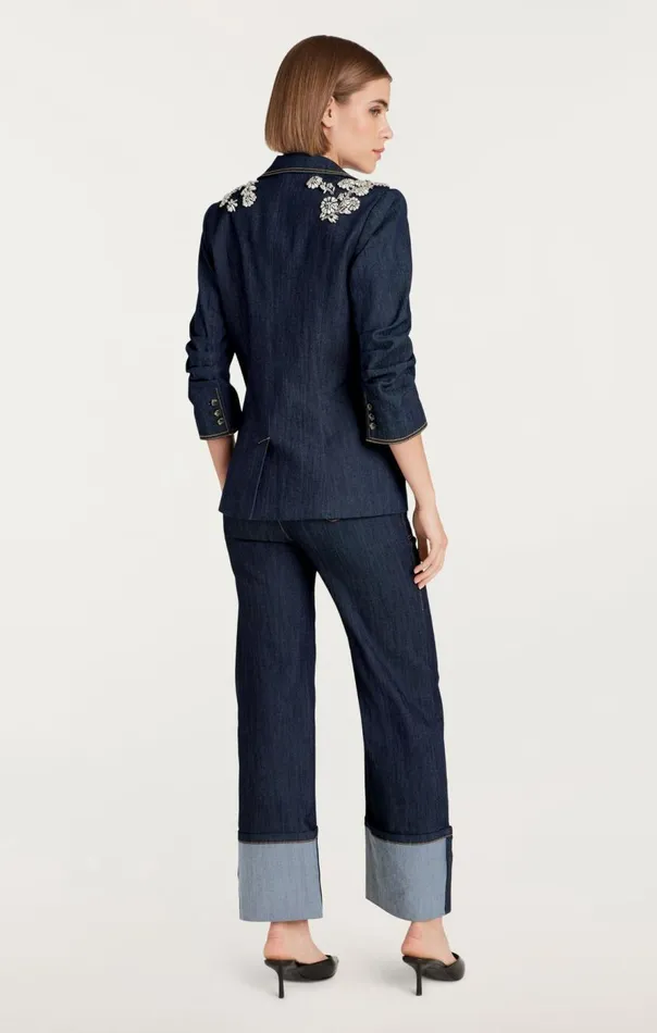 Cinq Sept Crystal Chrysanthemum Khloe Blazer Indigo Women Blazers