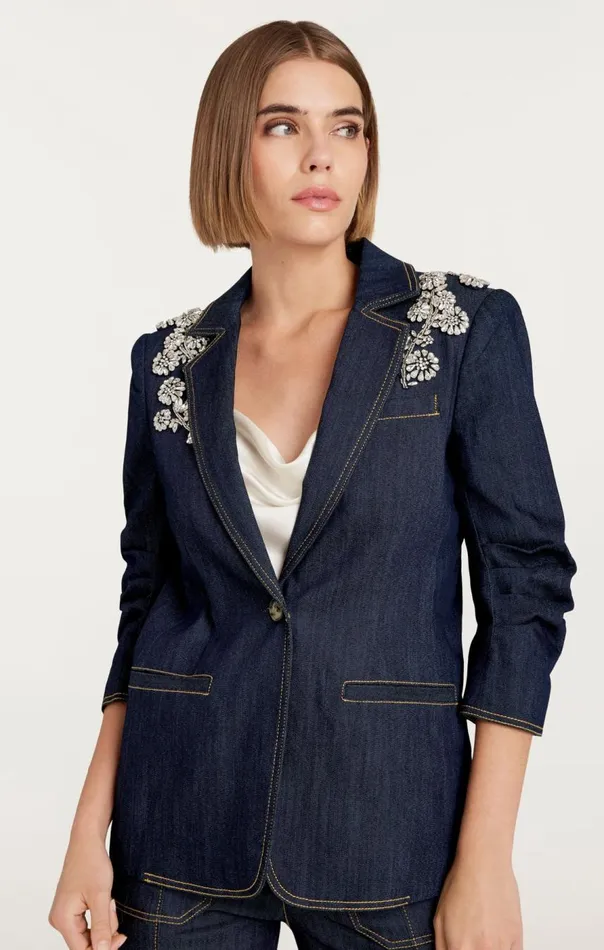 Cinq Sept Crystal Chrysanthemum Khloe Blazer Indigo Women Blazers