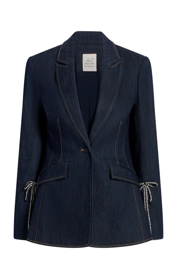 Cinq Sept Crystal Denim Bow Cheyenne Blazer Indigo Women Blazers
