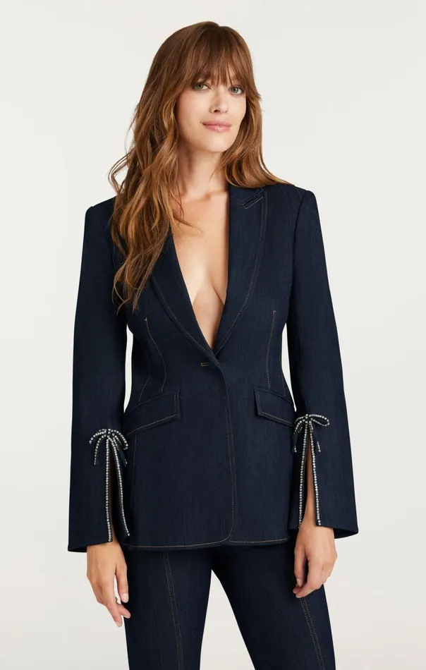 Cinq Sept Crystal Denim Bow Cheyenne Blazer Indigo Women Blazers