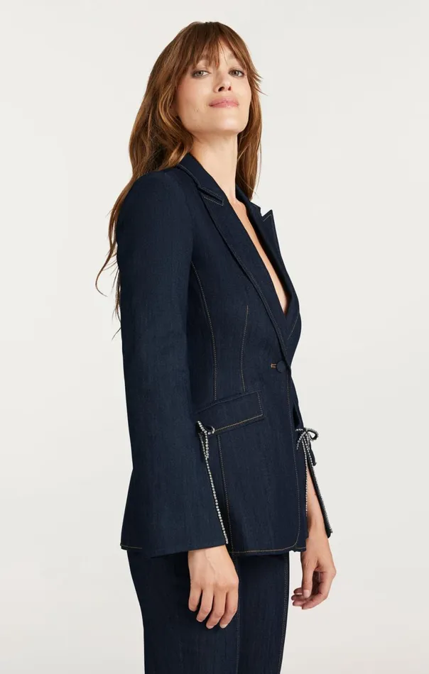 Cinq Sept Crystal Denim Bow Cheyenne Blazer Indigo Women Blazers
