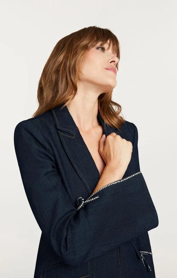 Cinq Sept Crystal Denim Bow Cheyenne Blazer Indigo Women Blazers