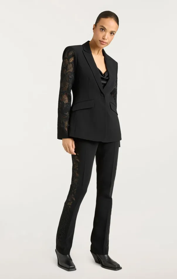 Cinq Sept Cutout Paisley Embellished Cheyenne Blazer Black Women Blazers