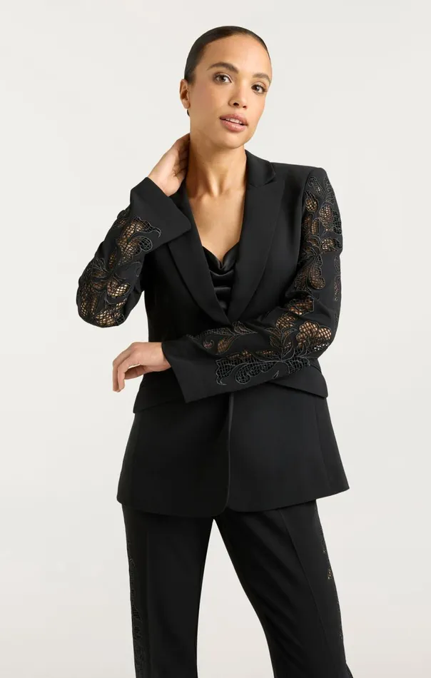 Cinq Sept Cutout Paisley Embellished Cheyenne Blazer Black Women Blazers
