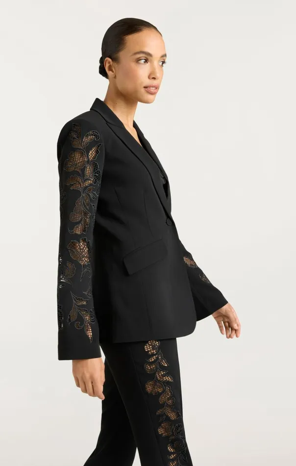 Cinq Sept Cutout Paisley Embellished Cheyenne Blazer Black Women Blazers