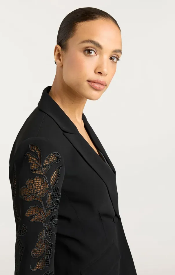 Cinq Sept Cutout Paisley Embellished Cheyenne Blazer Black Women Blazers