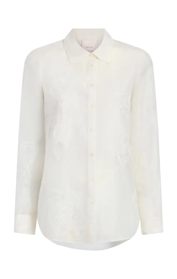 Cinq Sept Embroidered Organza Luna Top Ivory Women Long Sleeve Tops