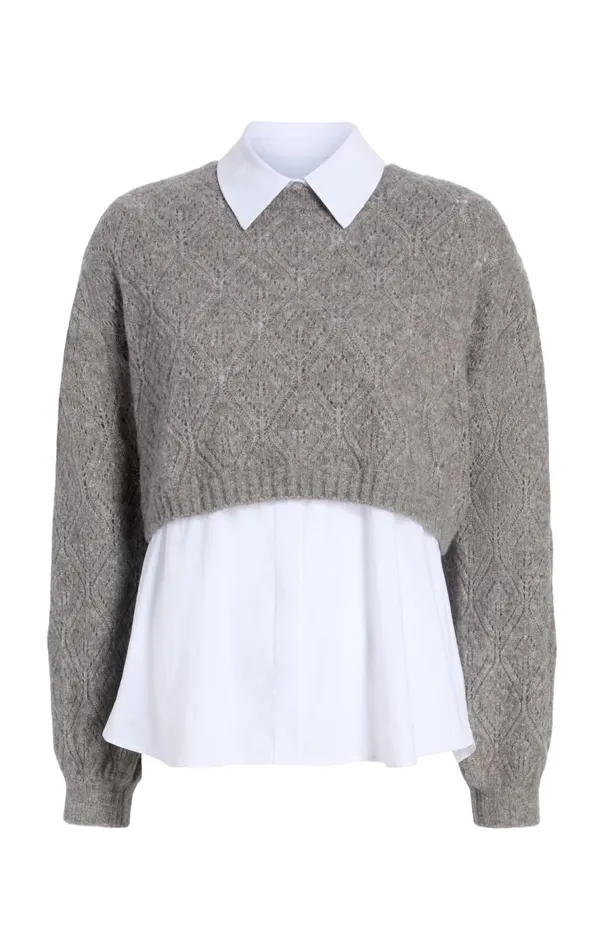 Cinq Sept Landry Pullover Heathergreywhite Women Long Sleeve Tops
