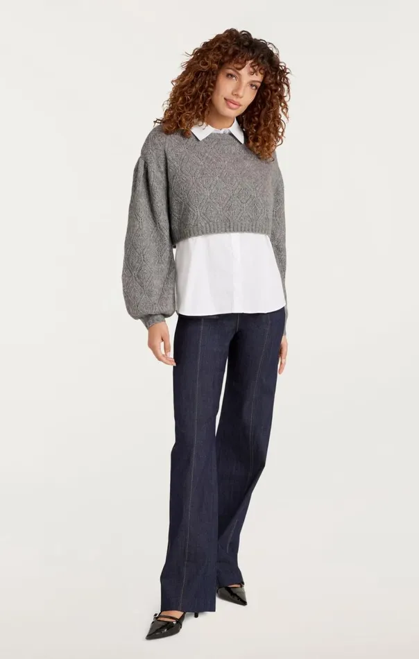 Cinq Sept Landry Pullover Heathergreywhite Women Long Sleeve Tops