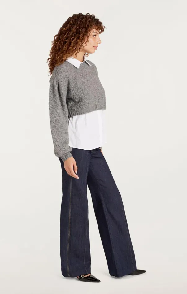 Cinq Sept Landry Pullover Heathergreywhite Women Long Sleeve Tops