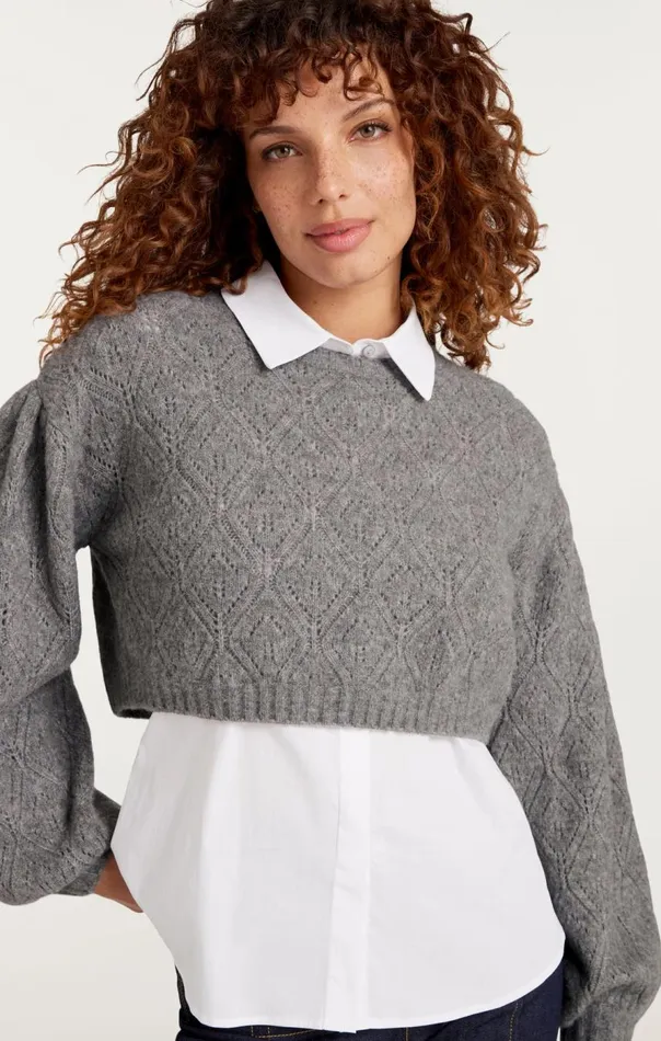 Cinq Sept Landry Pullover Heathergreywhite Women Long Sleeve Tops