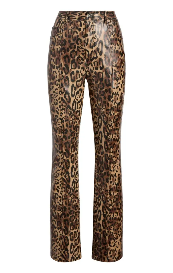 Cinq Sept Leopard Vegan Leather Miller Pant Blacksahara Women Pants