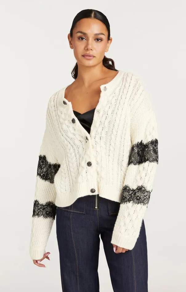 Cinq Sept Louise Cardigan Ivoryblack Women Sweaters and Knits