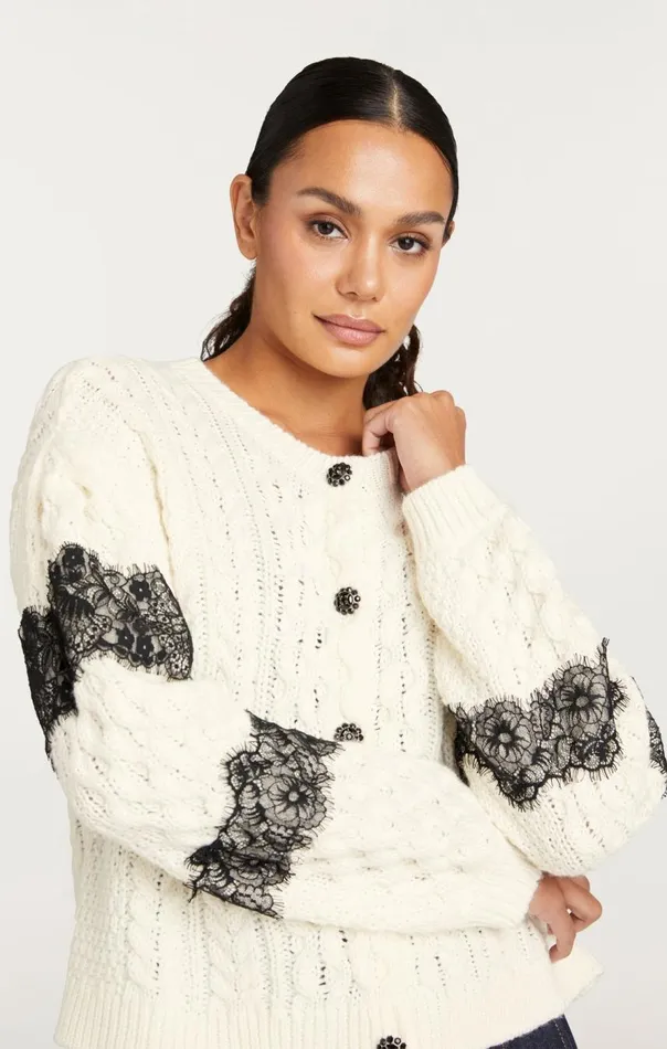 Cinq Sept Louise Cardigan Ivoryblack Women Sweaters and Knits