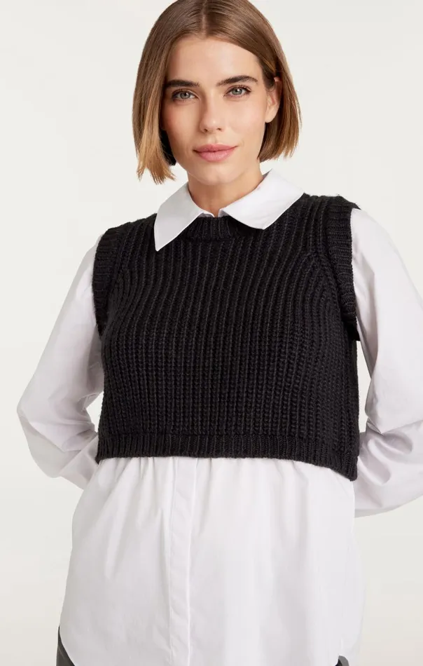 Cinq Sept Mara Shaker Pullover Black Women Long Sleeve Tops