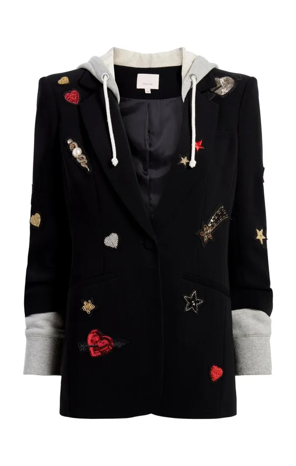 Cinq Sept Nebula Embellished Hooded Khloe Blazer Blackmulti Women Blazers
