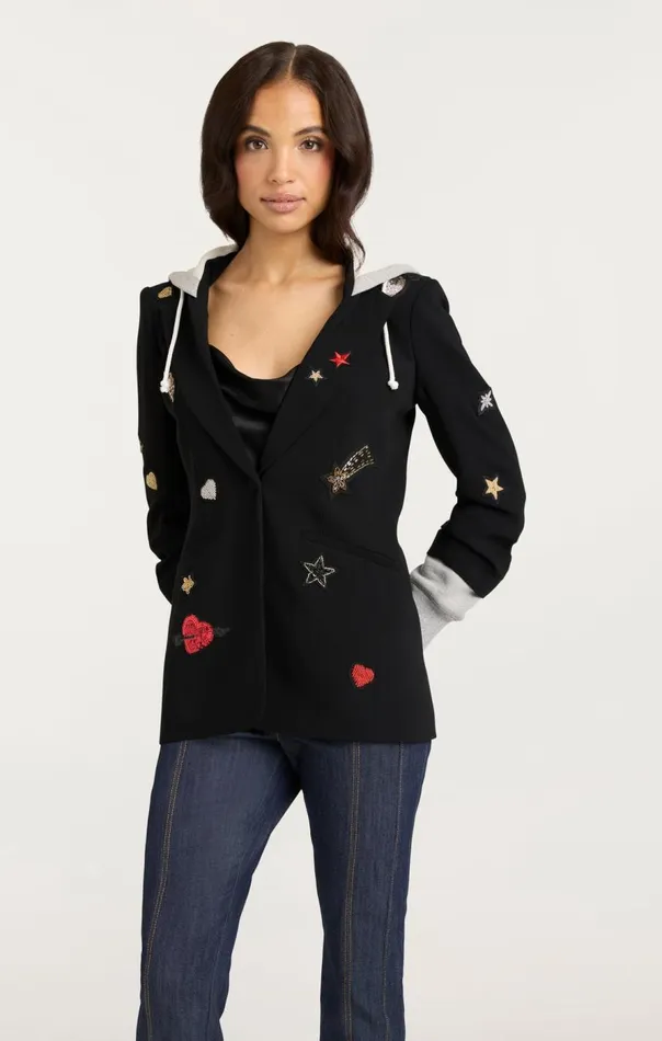 Cinq Sept Nebula Embellished Hooded Khloe Blazer Blackmulti Women Blazers