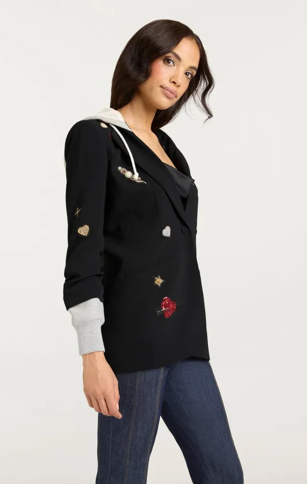 Cinq Sept Nebula Embellished Hooded Khloe Blazer Blackmulti Women Blazers