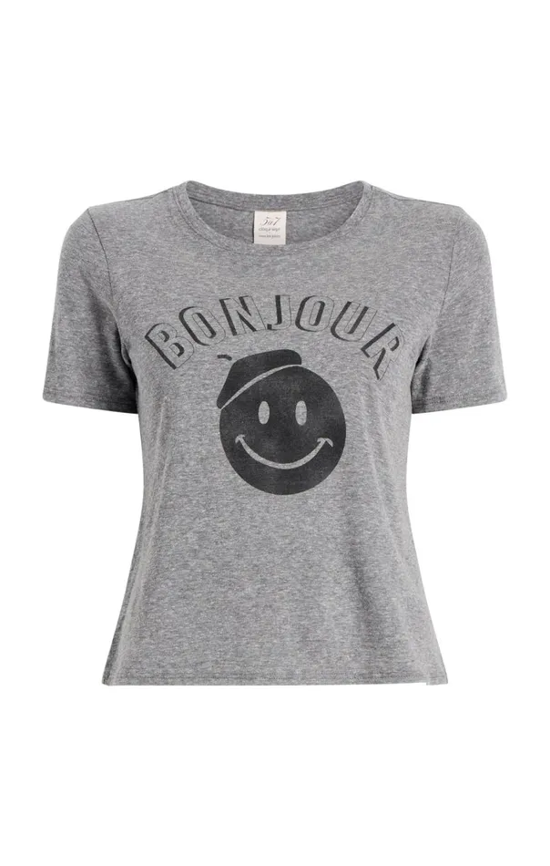 Cinq Sept Pop Up Bonjour Shrunken Tee Heathergreyblack Women Tees